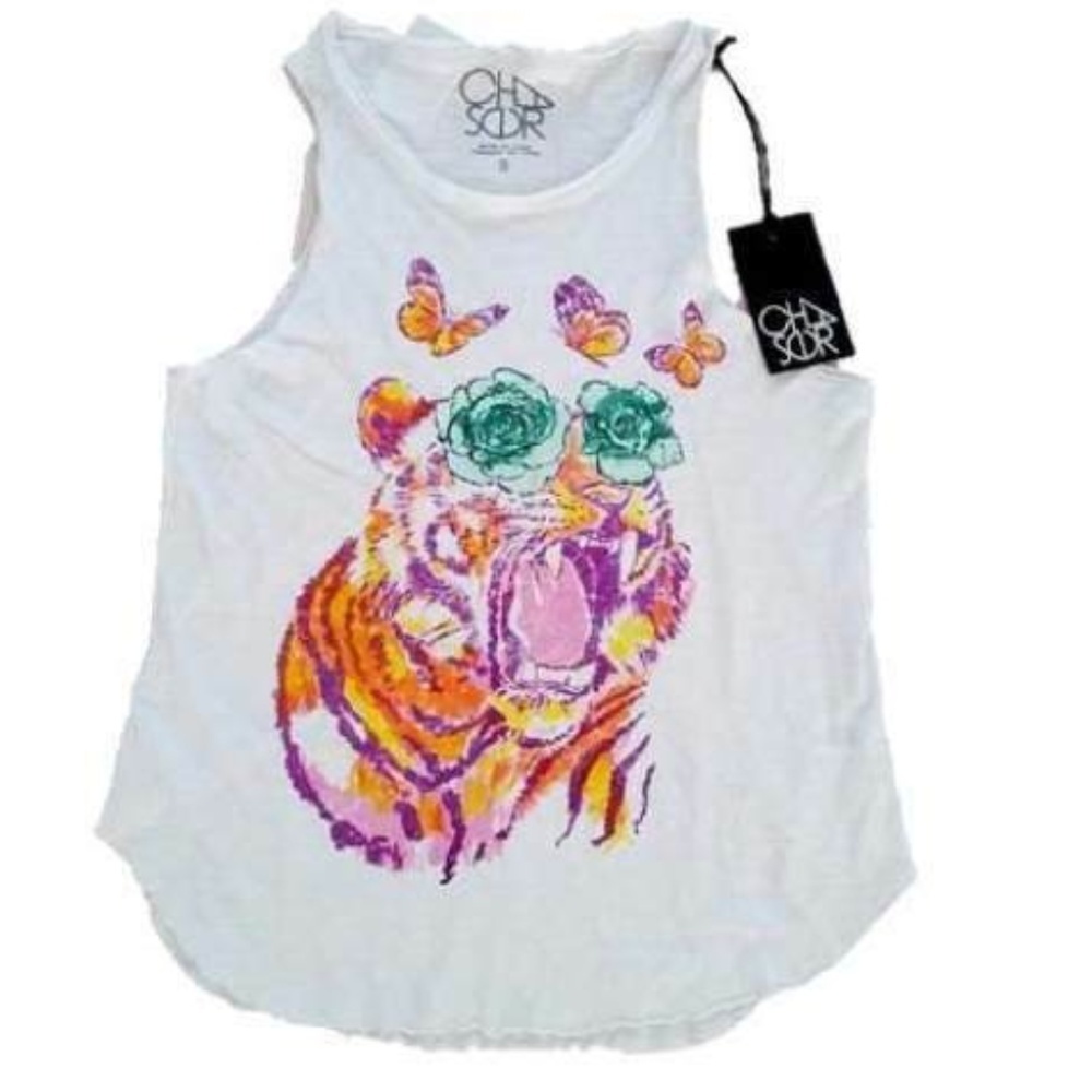 Chaser Women's  Butterfly Tiger Tank White